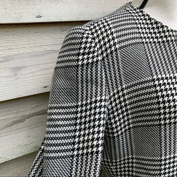 Vintage 80s Wool Blend Plaid Houndstooth Button Up Long Sleeve Collarless Blazer - Picture 11 of 16